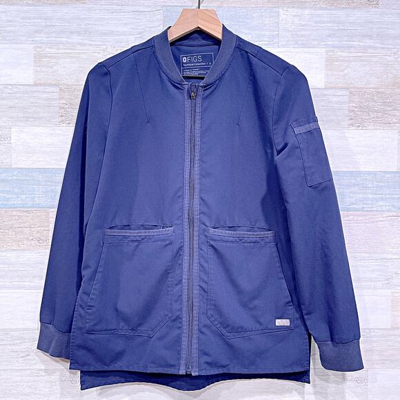 FIGS Bellery Bomber Scrub Jacket Navy Blue Full Zip 7 Pockets Womens Small - Picture 1 of 7